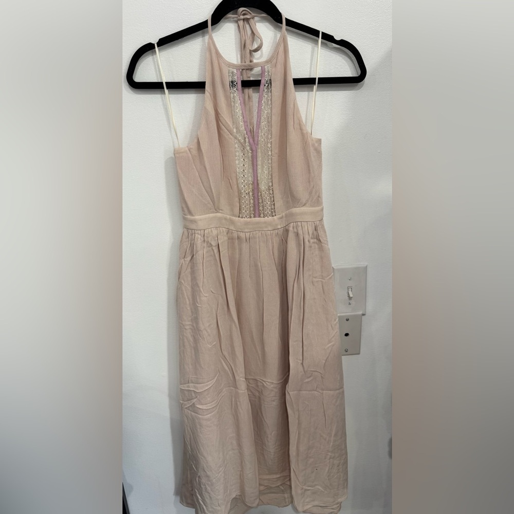 Hem & Thread Blush Halter Midi Dress with Lace Trim